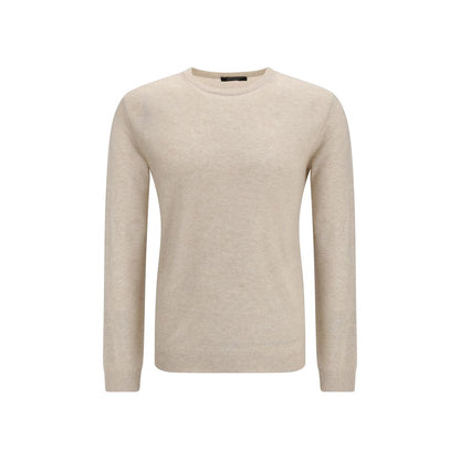 Sweater by Aragona Cashmere for men in cashmere linen & capra leather beige & signature showcases an masterful silhouette, artfully detailed with a masterful and for a sophisticated, premium finish.