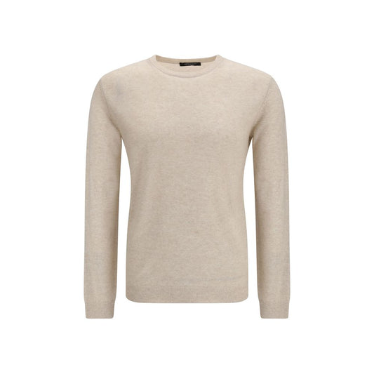Sweater by Aragona Cashmere for men in cashmere linen & capra leather beige & signature showcases an masterful silhouette, artfully detailed with a masterful and for a sophisticated, premium finish.