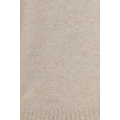 Sweater by Aragona Cashmere for men in cashmere linen & capra leather beige & signature showcases a discreet silhouette, finished with a discreet and for a discreet look.