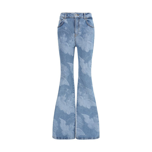 Jeans by Fiorucci for women in denim cotton blue & print presents a tailored silhouette, showcasing a tailored skinny, flared & slim and long cut with a refined high rise for a truly tailored aesthetic.