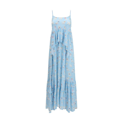 Dress by Fiorucci for women in viscose blue & print features an sultry silhouette defined by a and , falling to an sultry maxi long for a sultry look.