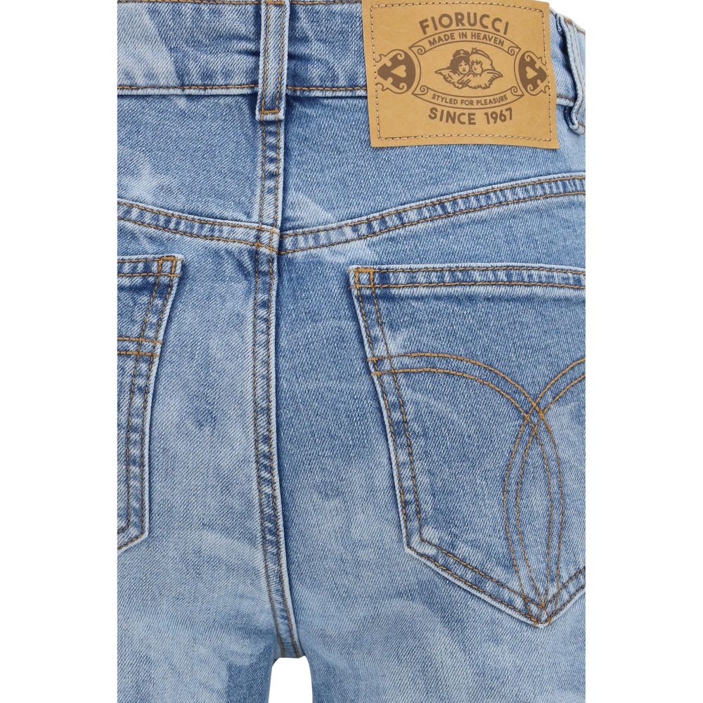Jeans by Fiorucci for women in denim cotton blue & print presents a tailored silhouette, showcasing a tailored skinny, flared & slim and long cut with a refined high rise for a truly tailored aesthetic.