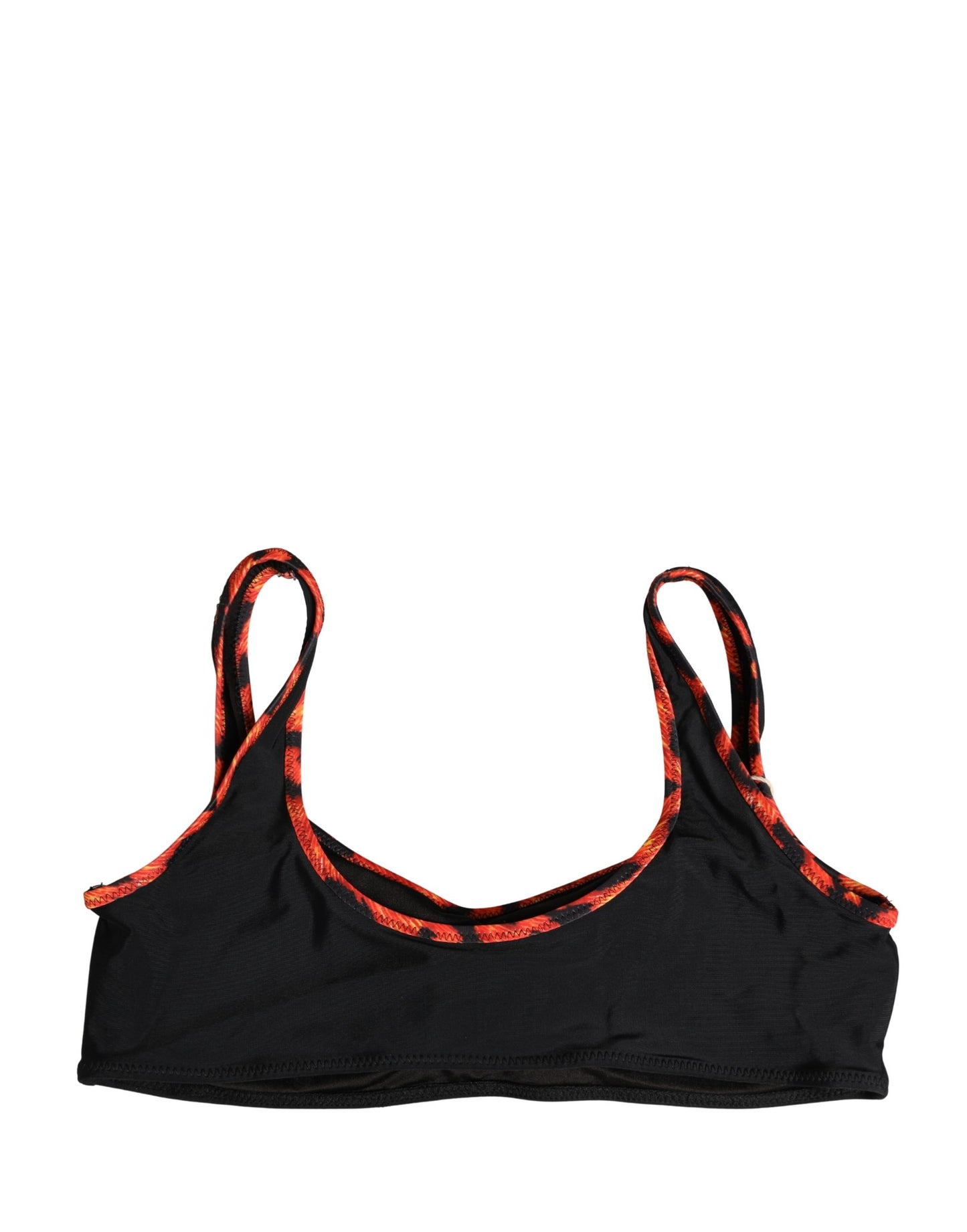 Pyrex Black Top Orange Leopard Print Bottom 2 Piece Swimwear