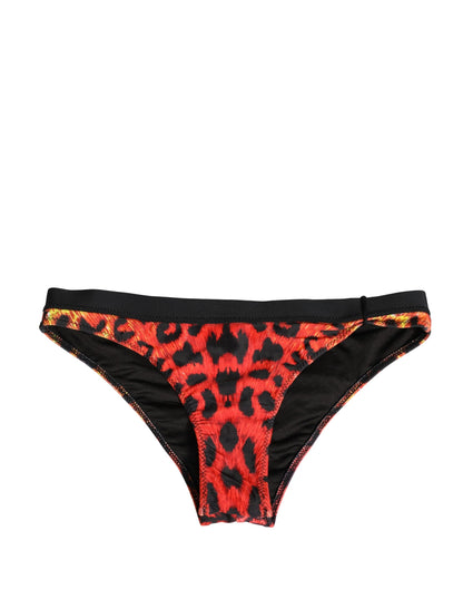 Pyrex Black Top Orange Leopard Print Bottom 2 Piece Swimwear