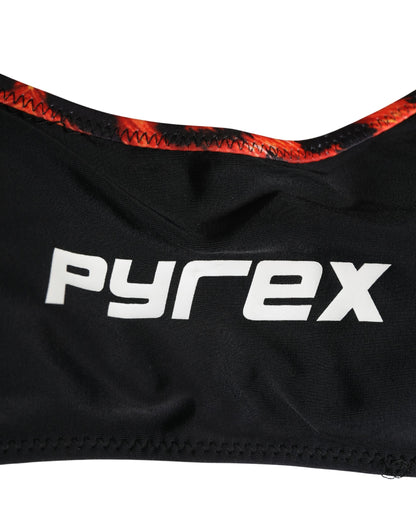 Pyrex Black Top Orange Leopard Print Bottom 2 Piece Swimwear
