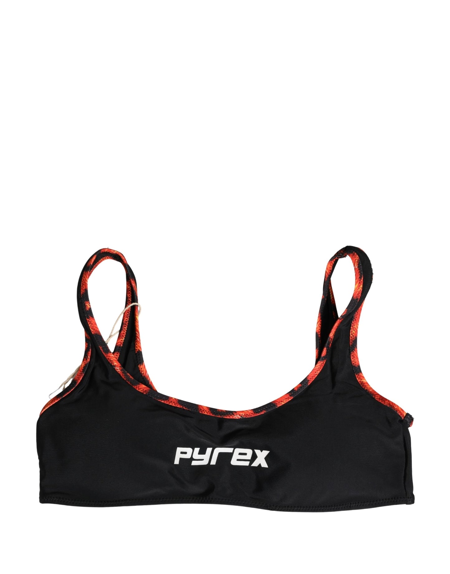 Pyrex Black Top Orange Leopard Print Bottom 2 Piece Swimwear
