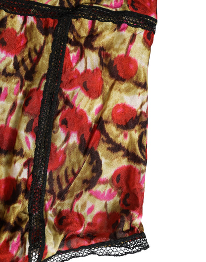 Roberto Cavalli Multicolor CherryPrint Lace Bodysuit Underwear