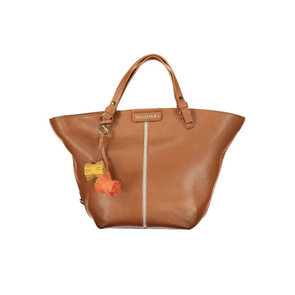 This Handbag by Mario Valentino for women in polyurethane and brown presents a sculptural silhouette featuring a secure , ample , and versatile for a sculptural finish.