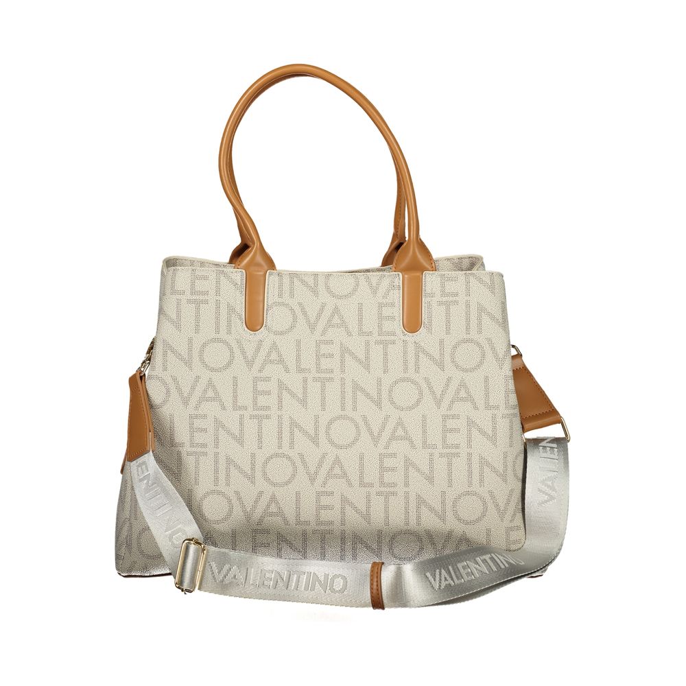 This Handbag by Mario Valentino for women in polyurethane and beige presents a sculptural silhouette featuring a secure , ample , and versatile for a sculptural finish.