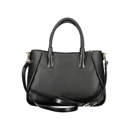 This Handbag by Mario Valentino for women in polyethylene and black presents a sculptural silhouette featuring a secure zipper, ample internal-pockets, and versatile shoulder-strap, handle & adjustable-strap for a sculptural finish.
