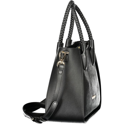 Handbag by Mario Valentino for women in polyethylene black presents a ornamental silhouette, showcasing a secure zipper, ample internal-pockets, and versatile shoulder-strap, handle & adjustable-strap for a ornamental finish.