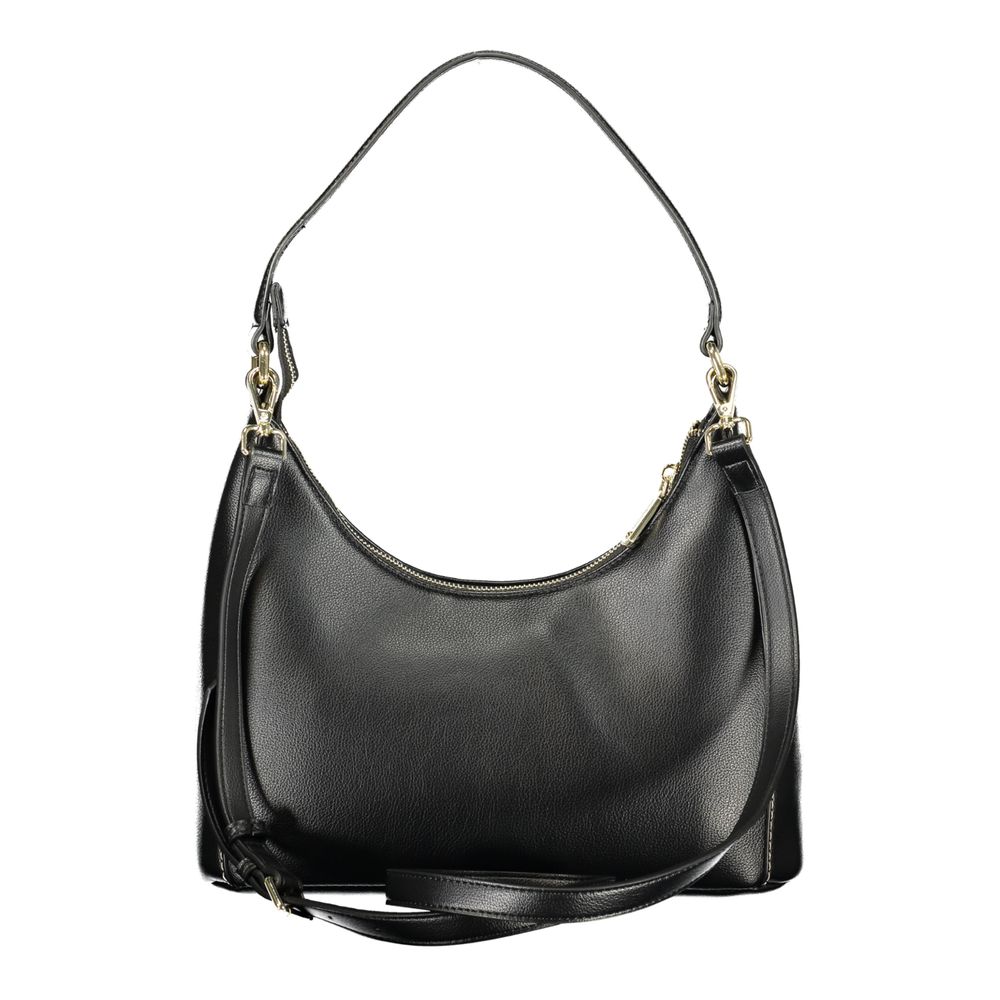 Handbag by Mario Valentino for women in polyethylene black features a ornamental silhouette, showcasing a secure zipper, ample internal-pockets, and ornamental shoulder-strap, handle & adjustable-strap for a sophisticated look.
