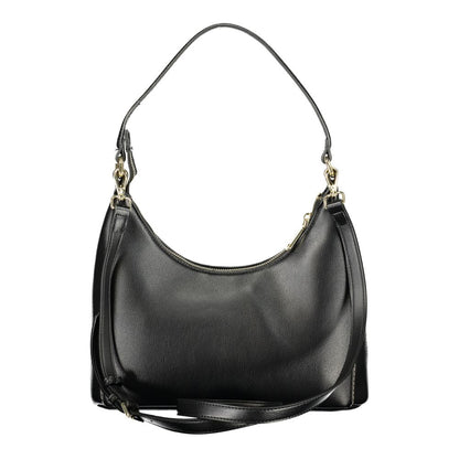 Handbag by Mario Valentino for women in polyethylene black features a ornamental silhouette, showcasing a secure zipper, ample internal-pockets, and ornamental shoulder-strap, handle & adjustable-strap for a sophisticated look.