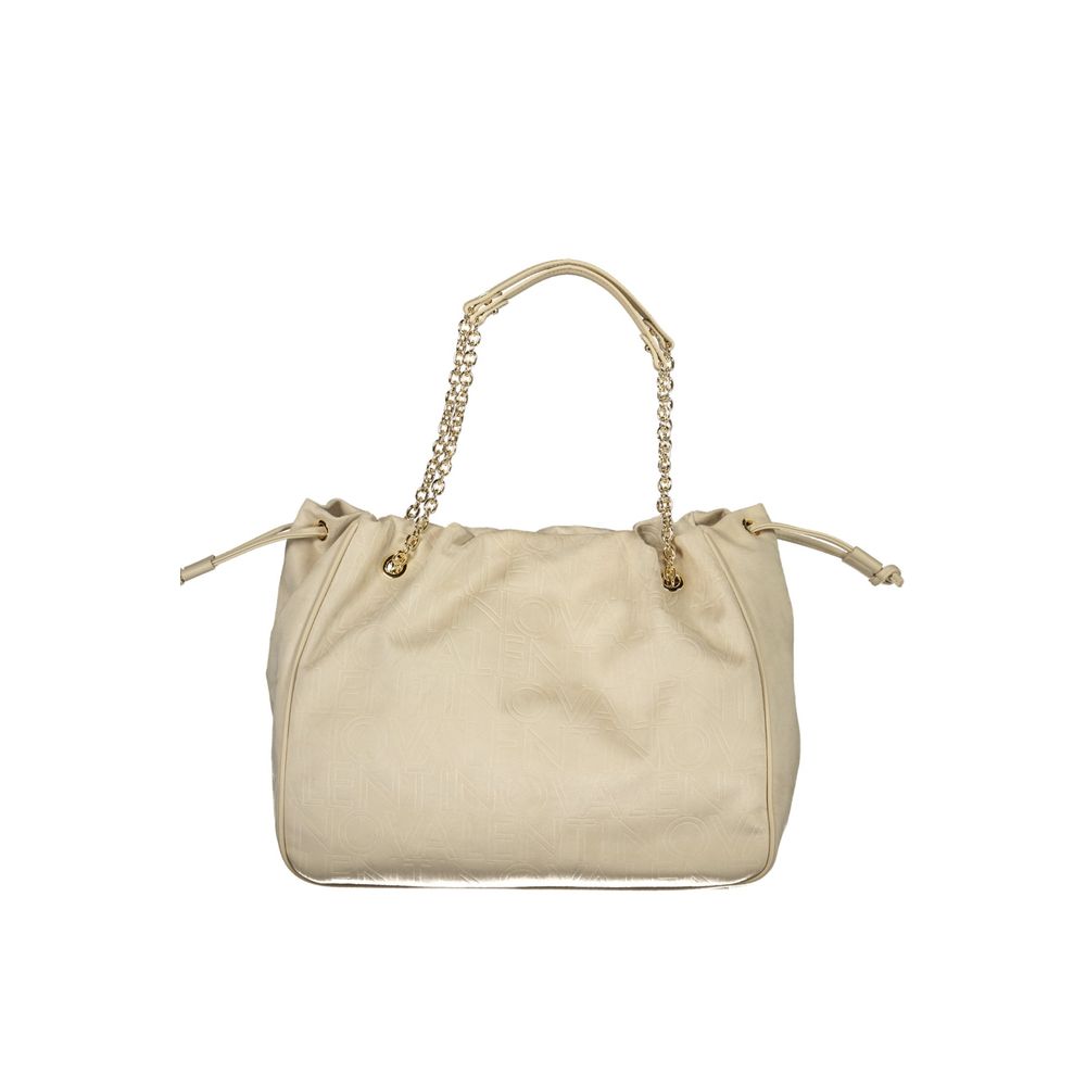 Shoulder Drawstring Handbag by Mario Valentino for women in polyethylene beige & signature features a ornamental silhouette, showcasing a secure snap & drawstring, ample document-holder & internal-pockets, and ornamental shoulder-strap, handle & adjustable-strap for a sophisticated look.