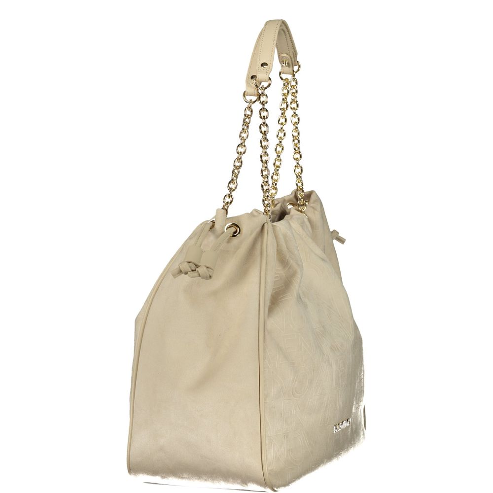 Shoulder Drawstring Handbag by Mario Valentino for women in polyethylene beige & signature features a refined silhouette, showcasing a secure snap & drawstring, organized document-holder & internal-pockets, and versatile shoulder-strap, handle & adjustable-strap for a refined finish.