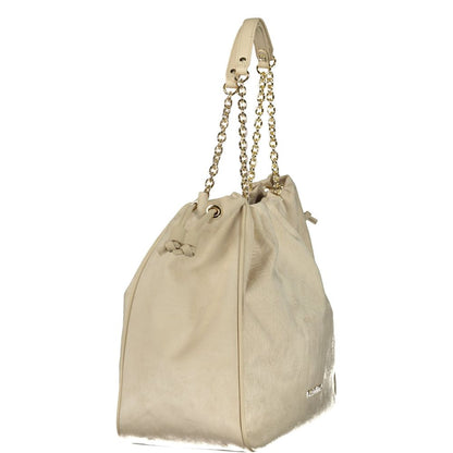 Shoulder Drawstring Handbag by Mario Valentino for women in polyethylene beige & signature features a refined silhouette, showcasing a secure snap & drawstring, organized document-holder & internal-pockets, and versatile shoulder-strap, handle & adjustable-strap for a refined finish.