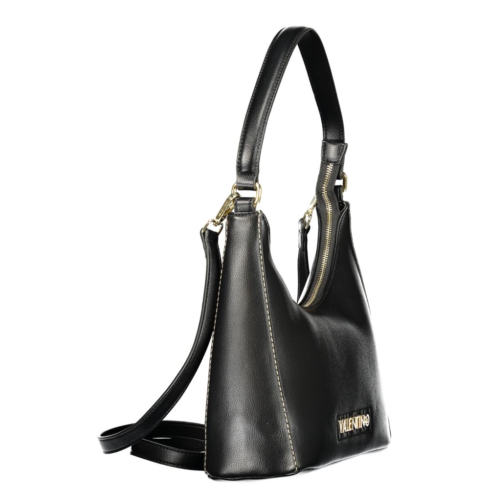 This Handbag by Mario Valentino for women in polyethylene and black presents a sculptural silhouette featuring a secure zipper, ample internal-pockets, and versatile shoulder-strap, handle & adjustable-strap for a sculptural finish.