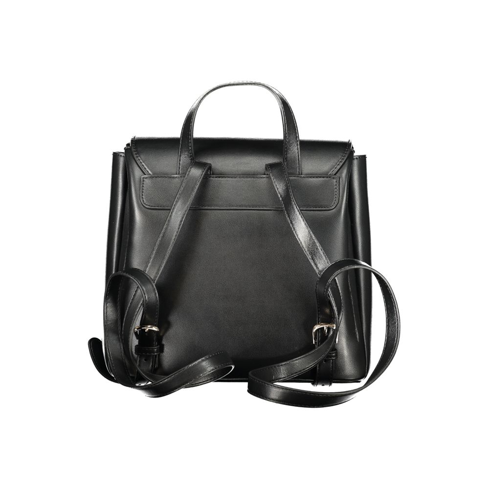 Backpack by Mario Valentino for women in polyethylene black showcases a stately Polyethylene Backpack design, featuring a secure snap & zipper with stately built-in-compartments & internal-pockets and versatile handle, backpack-strap & adjustable-strap.