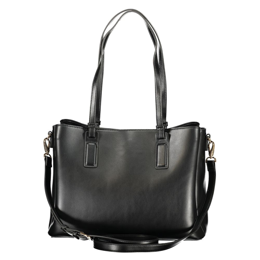 Handbag by Mario Valentino for women in polyethylene black features an refined silhouette, showcasing a secure zipper, ample document-holder, external-pockets & internal-pockets, and versatile shoulder-strap, adjustable-strap & handle for a sophisticated refined aesthetic.