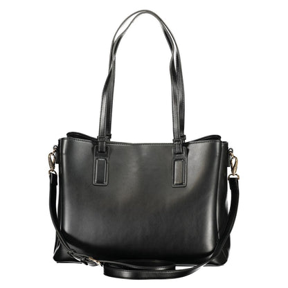 Handbag by Mario Valentino for women in polyethylene black features an refined silhouette, showcasing a secure zipper, ample document-holder, external-pockets & internal-pockets, and versatile shoulder-strap, adjustable-strap & handle for a sophisticated refined aesthetic.
