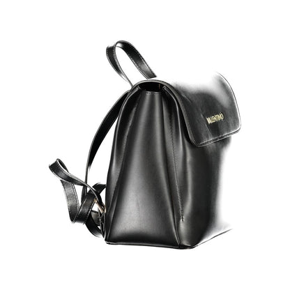 Backpack by Mario Valentino for women in polyethylene black showcases an architectural Polyethylene Backpack design, featuring a secure snap & zipper, ample built-in-compartments & internal-pockets, and architectural handle, backpack-strap & adjustable-strap for a sophisticated look.