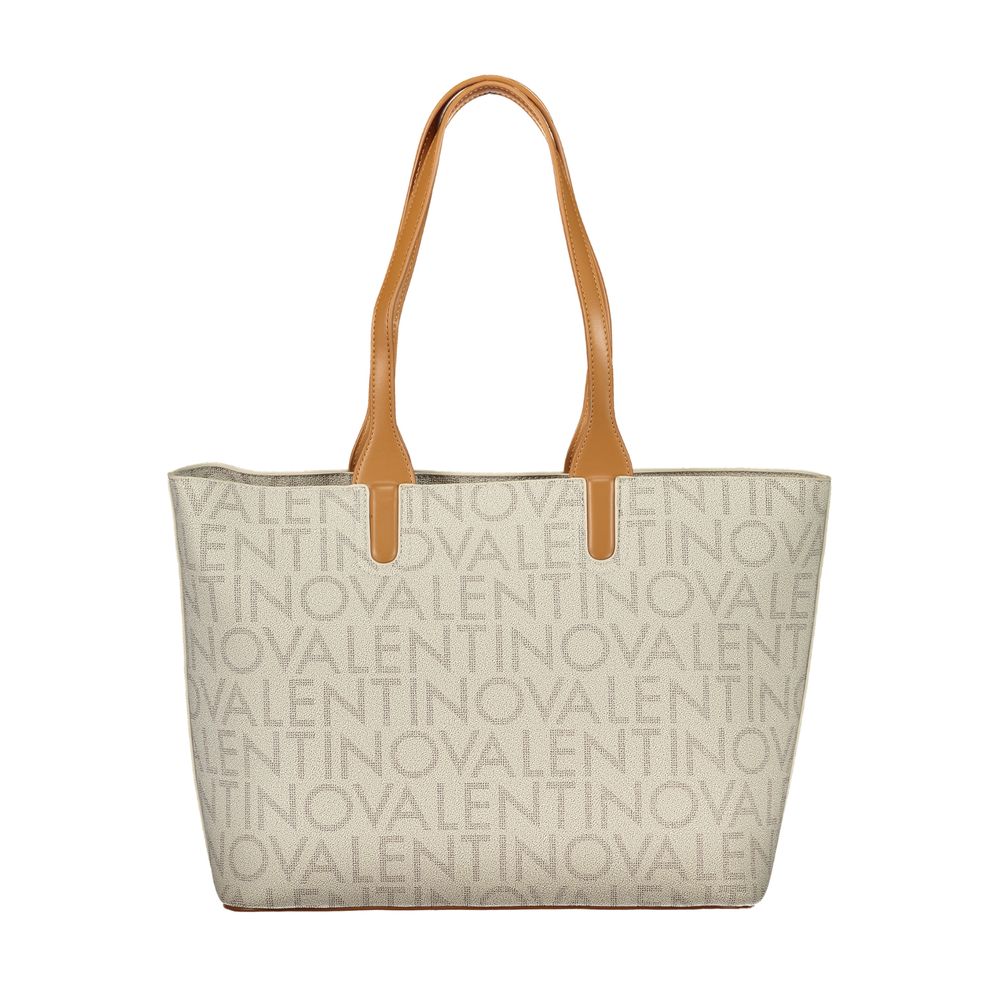 This Handbag by Mario Valentino for women in polyethylene and beige presents a sculptural silhouette featuring a secure zipper, ample internal-pockets, and versatile handle for a sculptural finish.