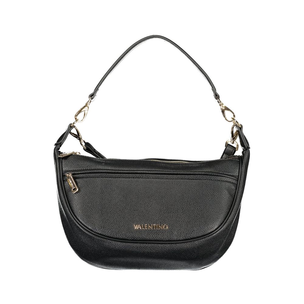 Handbag by Mario Valentino for women in polyethylene black features a signature silhouette, showcasing a secure zipper and signature document-holder, external-pockets & internal-pockets with versatile shoulder-strap, adjustable-strap & handle for a sophisticated look.