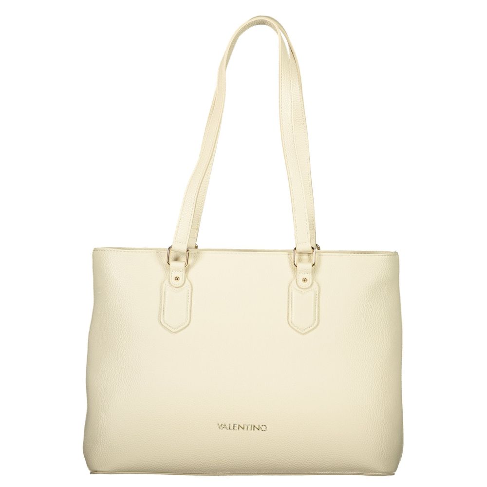 Shoulder Handbag by Mario Valentino for women in polyethylene beige & signature features a refined silhouette, showcasing a secure zipper, organized internal-pockets, and versatile shoulder-strap & handle for a refined finish.