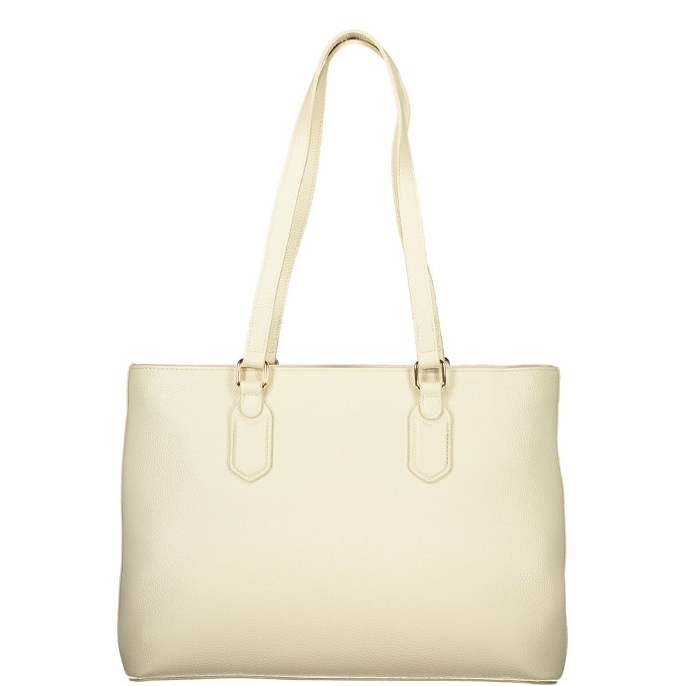 This Shoulder Handbag by Mario Valentino for women in polyethylene and beige & signature presents a sculptural silhouette featuring a secure zipper, ample internal-pockets, and versatile shoulder-strap & handle for a sculptural finish.