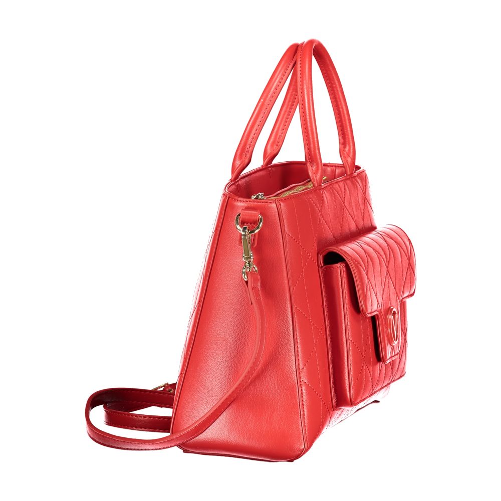 This Handbag by Mario Valentino for women in polyethylene and red presents a sculptural silhouette featuring a secure snap & zipper, ample external-pockets & internal-pockets, and versatile shoulder-strap, handle & adjustable-strap for a sculptural finish.