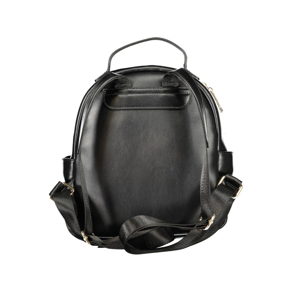Backpack by Mario Valentino for women in polyethylene black features a refined silhouette, showcasing the Polyethylene Backpack design with a secure snap & zipper, ample external-pockets & internal-pockets, and versatile handle, backpack-strap & adjustable-strap.