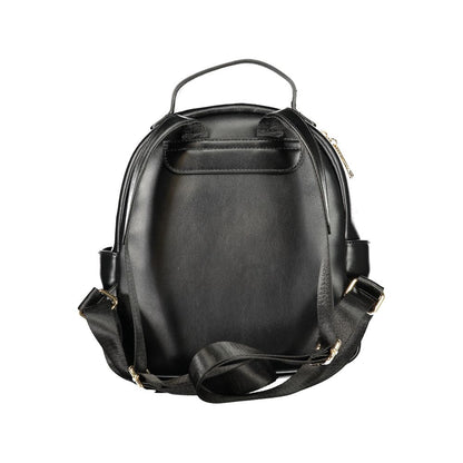 Backpack by Mario Valentino for women in polyethylene black features a refined silhouette, showcasing the Polyethylene Backpack design with a secure snap & zipper, ample external-pockets & internal-pockets, and versatile handle, backpack-strap & adjustable-strap.