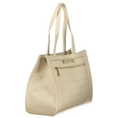 Handbag by Mario Valentino for women in polyethylene beige features a signature silhouette, showcasing a secure snap & zipper and signature document-holder, external-pockets & internal-pockets with versatile handle for a sophisticated look.