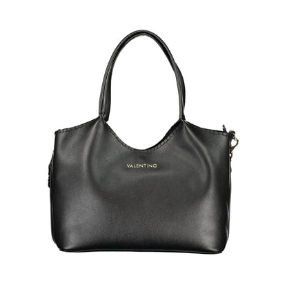 Handbag by Mario Valentino for women in polyethylene black & signature features a ornamental silhouette, showcasing a secure snap & zipper, ample external-pockets & internal-pockets, and ornamental shoulder-strap & handle for a sophisticated look.