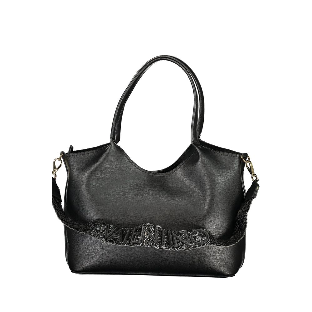 Handbag by Mario Valentino for women in polyethylene black & signature features an refined silhouette, showcasing a secure snap & zipper, ample external-pockets & internal-pockets, and versatile shoulder-strap & handle for a sophisticated refined aesthetic.