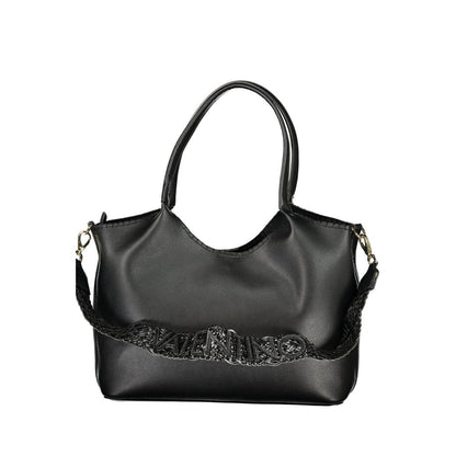 Handbag by Mario Valentino for women in polyethylene black & signature features an refined silhouette, showcasing a secure snap & zipper, ample external-pockets & internal-pockets, and versatile shoulder-strap & handle for a sophisticated refined aesthetic.