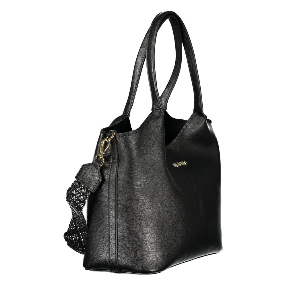 This Handbag by Mario Valentino for women in polyethylene and black & signature presents a sculptural silhouette featuring a secure snap & zipper, ample external-pockets & internal-pockets, and versatile shoulder-strap & handle for a sculptural finish.