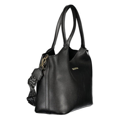 This Handbag by Mario Valentino for women in polyethylene and black & signature presents a sculptural silhouette featuring a secure snap & zipper, ample external-pockets & internal-pockets, and versatile shoulder-strap & handle for a sculptural finish.