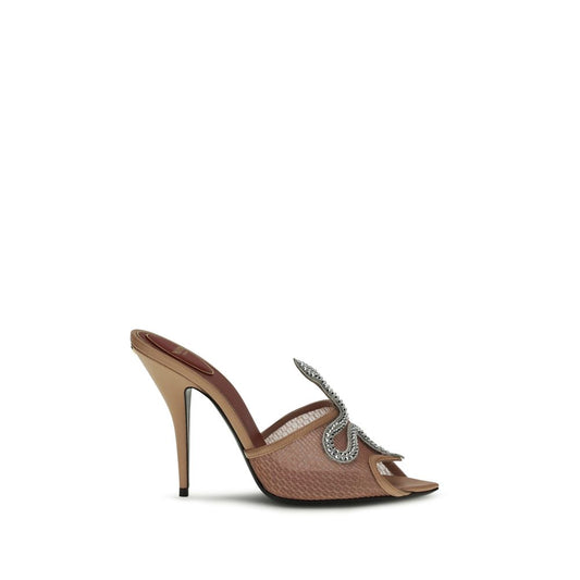 Stiletto Sandals by Valentino Garavani for women in polyester brass & goatskin leather multicolor & signature features an architectural design from the V Logo Women's Polyester Brass & Goatskin Leather Stiletto Sandals collection, defined by a architectural stiletto and for a architectural finish.