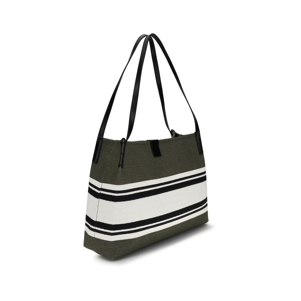 This Medium Tote Handbag by Balmain for women in polyester cotton & suede calfskin leather and black presents a sculptural silhouette featuring a secure snap & button, ample , and versatile adjustable-strap for a sculptural finish.