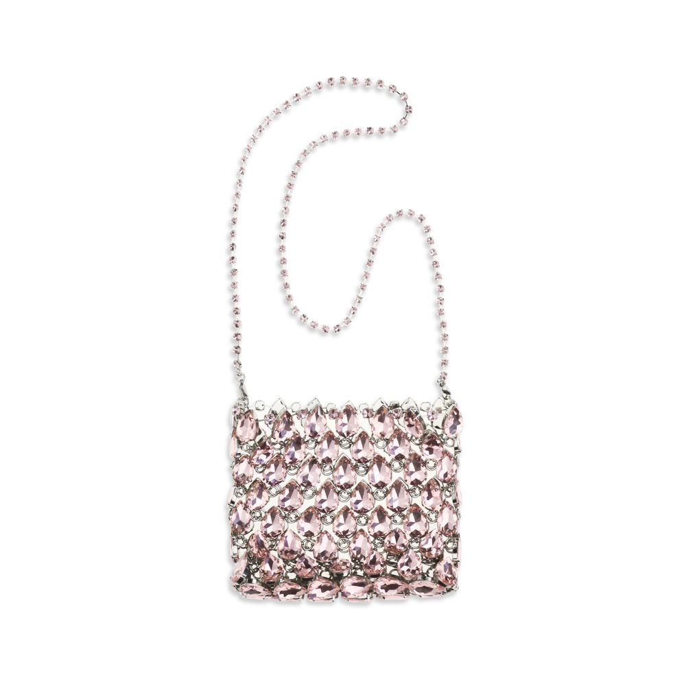 Small Crossbody Clutch Shoulder Bag by Self-Portrait for women in polyester leather & crystal multicolor & pink presents a versatile silhouette, showcasing a secure drawstring and versatile with versatile shoulder-strap for a sophisticated look.
