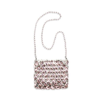 Small Crossbody Clutch Shoulder Bag by Self-Portrait for women in polyester leather & crystal multicolor & pink presents a versatile silhouette, showcasing a secure drawstring and versatile with versatile shoulder-strap for a sophisticated look.