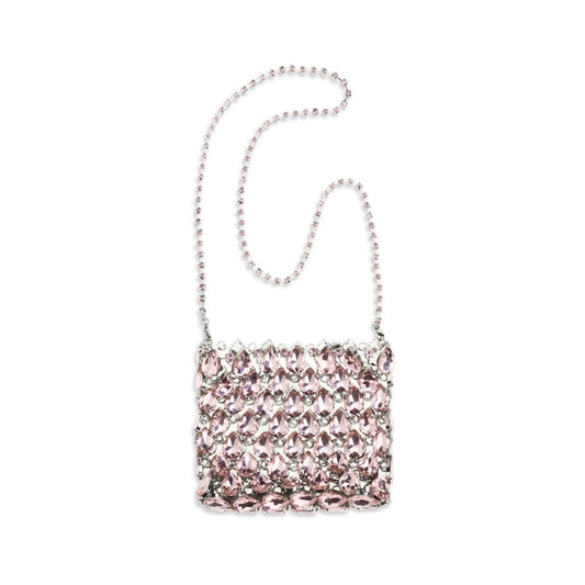 Small Crossbody Clutch Shoulder Bag by Self-Portrait for women in polyester leather & crystal multicolor & pink presents a versatile silhouette, showcasing a secure drawstring and versatile with versatile shoulder-strap for a sophisticated look.