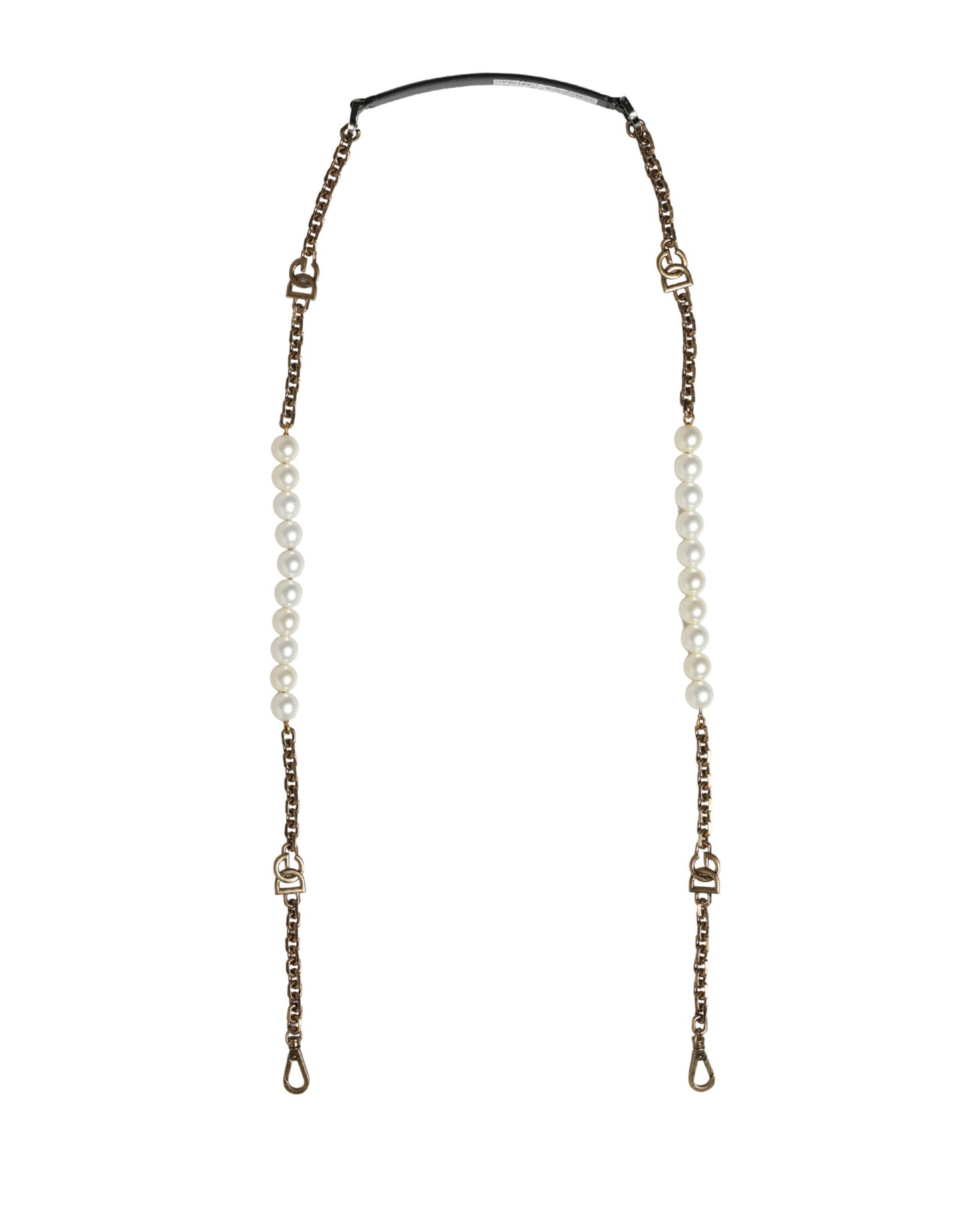 Shoulder Strap by Dolce & Gabbana for women in brass zamak & calf leather black, gold, pearl & white features a effortlessly chic design, perfectly complementing the signature look of the Brass Zamak Calf Leather Shoulder Strap.