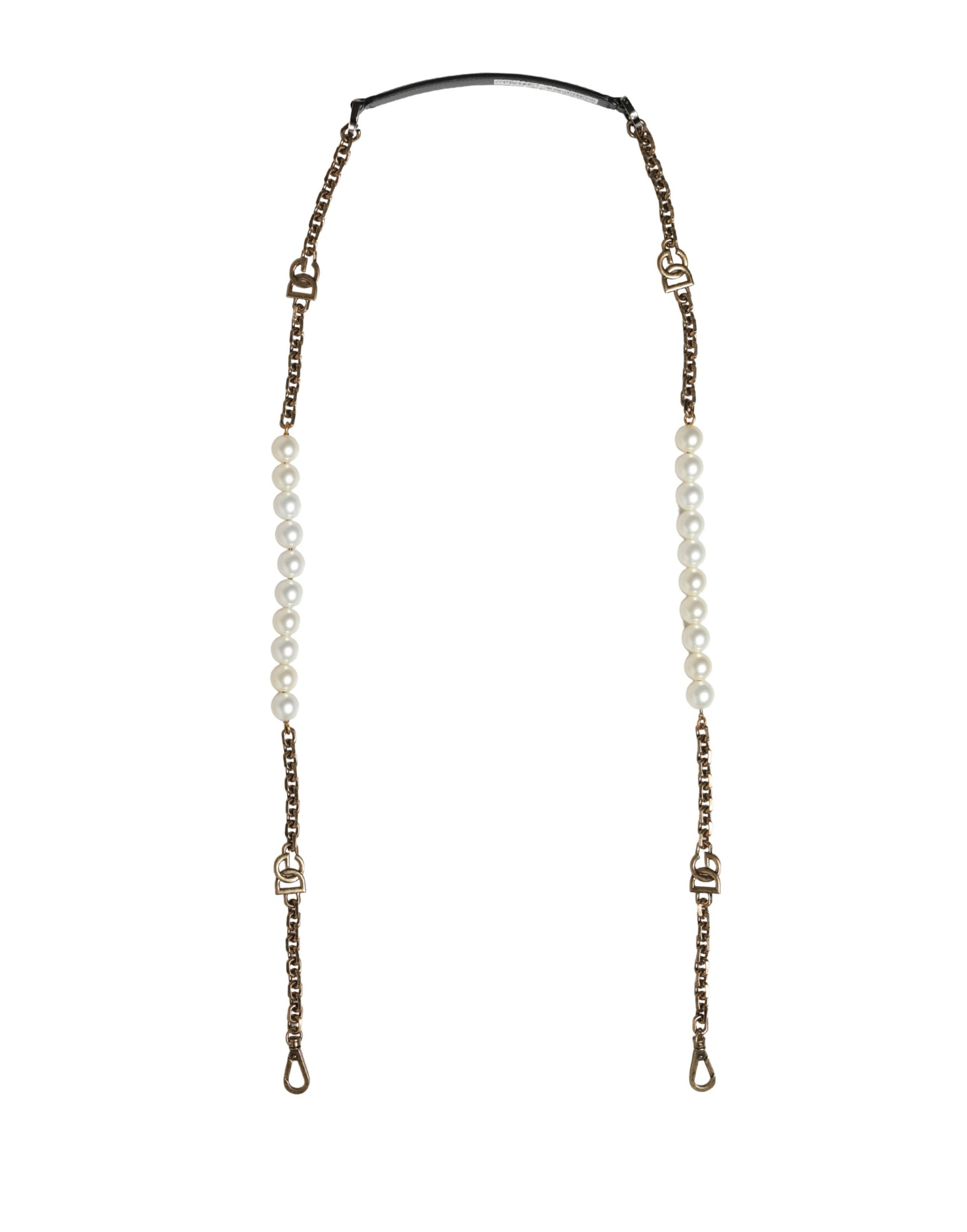 Shoulder Strap by Dolce & Gabbana for women in brass zamak & calf leather black, gold, pearl & white features a effortlessly chic design, perfectly complementing the signature look of the Brass Zamak Calf Leather Shoulder Strap.