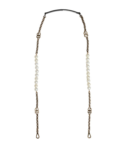 Shoulder Strap by Dolce & Gabbana for women in brass zamak & calf leather black, gold, pearl & white features a effortlessly chic design, perfectly complementing the signature look of the Brass Zamak Calf Leather Shoulder Strap.
