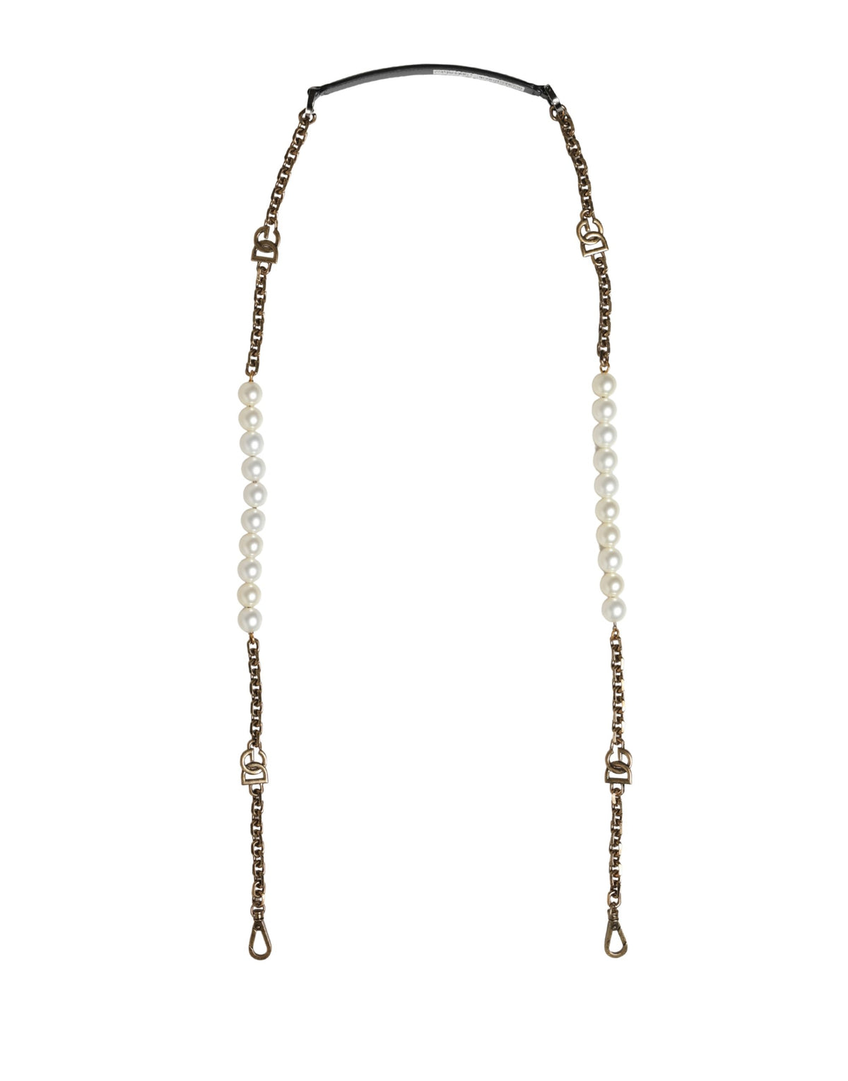 Dolce & Gabbana Brass Zamak Calf Leather Shoulder Strap - Black Gold Pearl White
