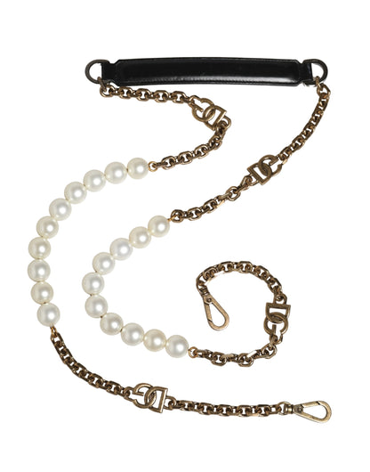 Shoulder Strap by Dolce & Gabbana for women in brass zamak & calf leather black, gold, pearl & white features a contemporary design, highlighting the distinctive style of the Brass Zamak Calf Leather Shoulder Strap with a contemporary finish.