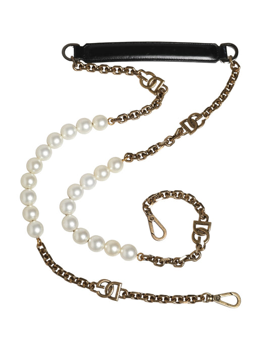 Shoulder Strap by Dolce & Gabbana for women in brass zamak & calf leather black, gold, pearl & white features a contemporary design, highlighting the distinctive style of the Brass Zamak Calf Leather Shoulder Strap with a contemporary finish.
