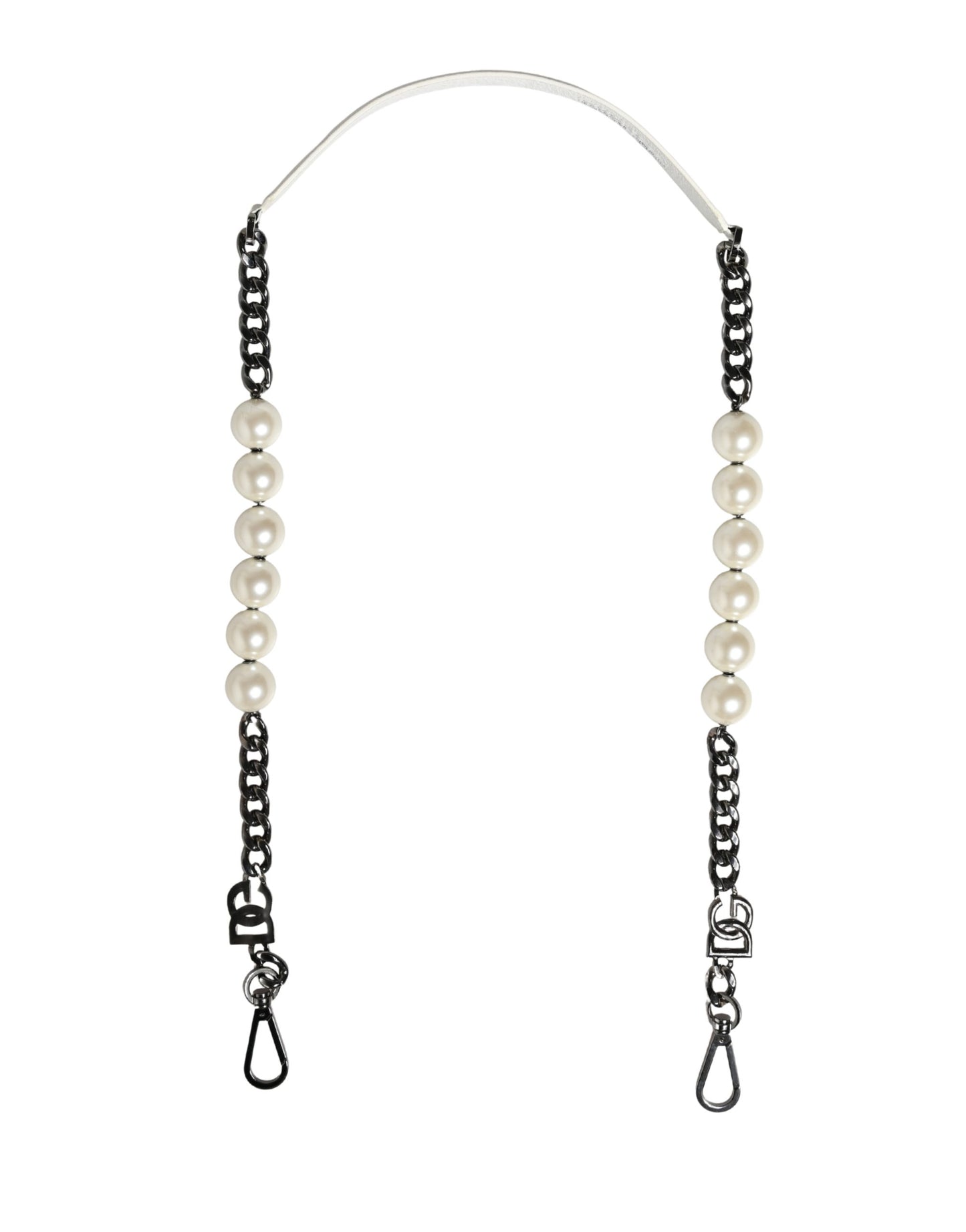 Shoulder Strap by Dolce & Gabbana for women in brass zamak & calf leather pearl, silver & white showcases a enviable design, perfect for elevating any ensemble as part of the Brass Zamak Calf Leather Shoulder Strap collection.